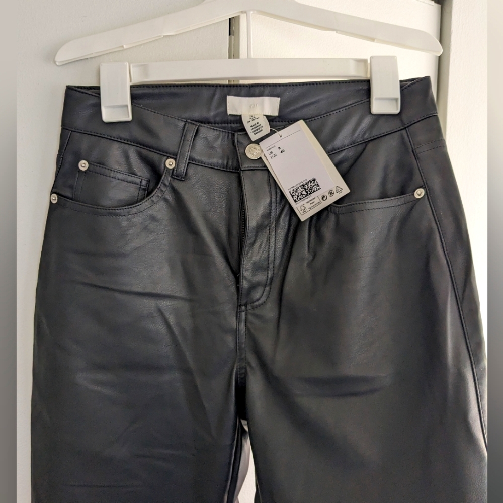 NWT H&M Straight Black Leather Pants (Size 8)
